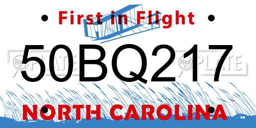 50BQ217 North Carolina License Plate