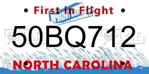 50BQ712 North Carolina License Plate