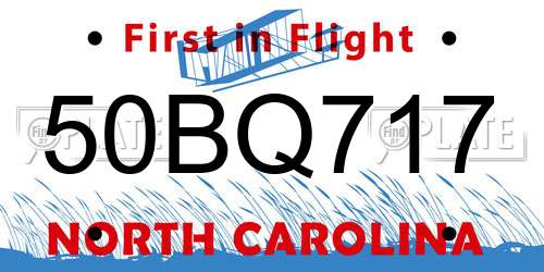 50BQ717 North Carolina License Plate