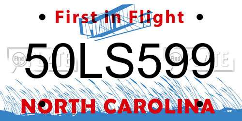 50LS599 North Carolina License Plate