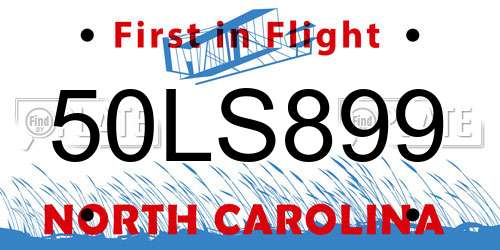 50LS899 North Carolina License Plate