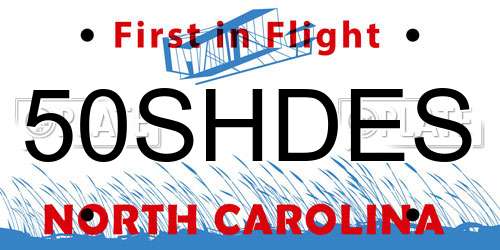 50SHDES North Carolina License Plate