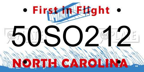 50SO212 North Carolina License Plate