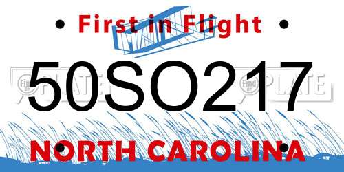 50SO217 North Carolina License Plate