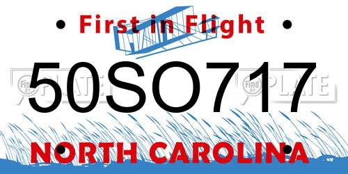 50SO717 North Carolina License Plate
