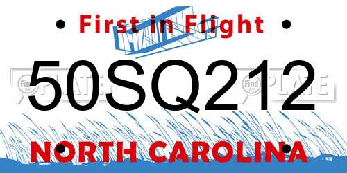 50SQ212 North Carolina License Plate