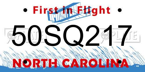 50SQ217 North Carolina License Plate