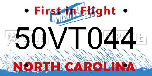 50VT044 North Carolina License Plate