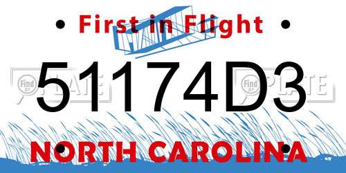 51174D3 North Carolina License Plate