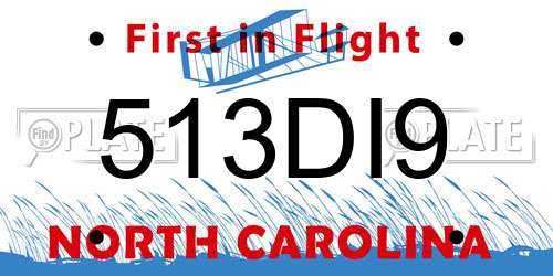 513DI9 North Carolina License Plate