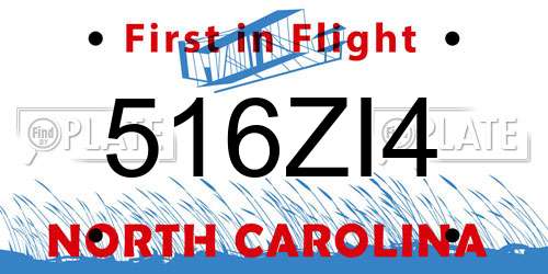 516ZI4 North Carolina License Plate