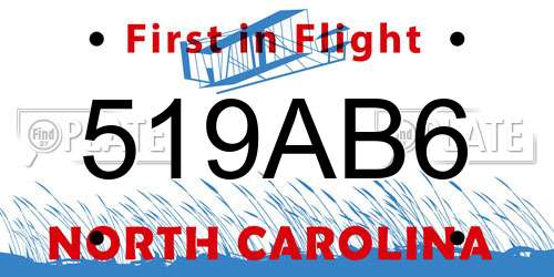 519AB6 North Carolina License Plate