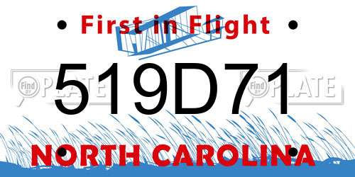 519D71 North Carolina License Plate