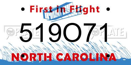 519O71 North Carolina License Plate