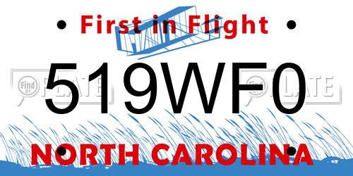 519WF0 North Carolina License Plate