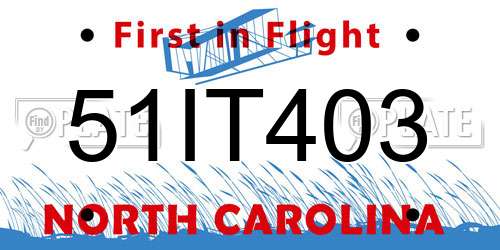 51IT403 North Carolina License Plate