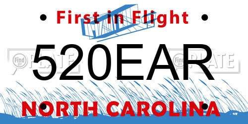 520EAR North Carolina License Plate