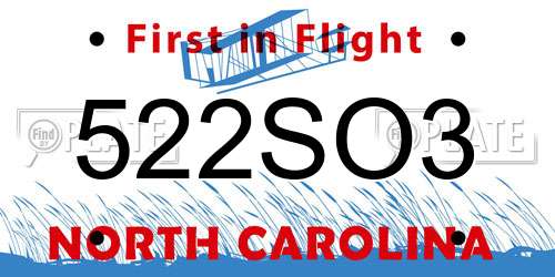 522SO3 North Carolina License Plate