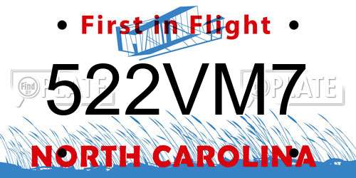 522VM7 North Carolina License Plate
