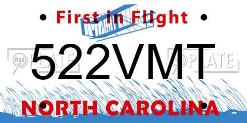 522VMT North Carolina License Plate