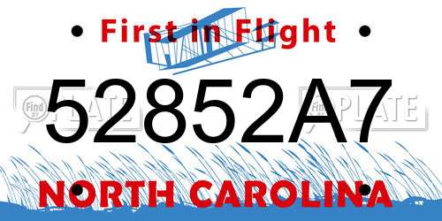 52852A7 North Carolina License Plate