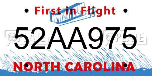 52AA975 North Carolina License Plate