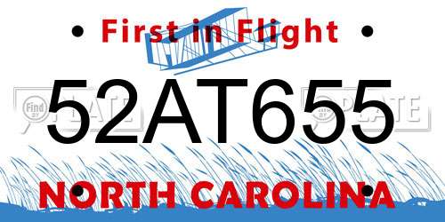 52AT655 North Carolina License Plate