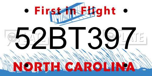 52BT397 North Carolina License Plate