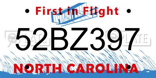 52BZ397 North Carolina License Plate