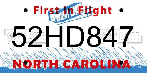 52HD847 North Carolina License Plate