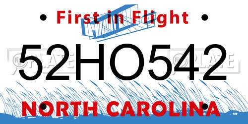 52HO542 North Carolina License Plate