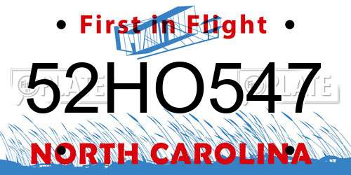 52HO547 North Carolina License Plate
