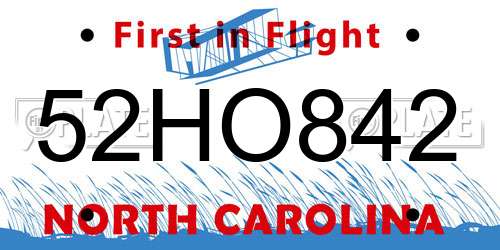 52HO842 North Carolina License Plate
