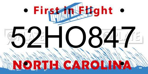 52HO847 North Carolina License Plate