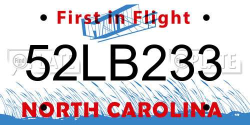 52LB233 North Carolina License Plate