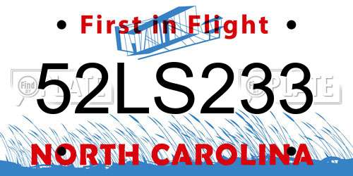 52LS233 North Carolina License Plate