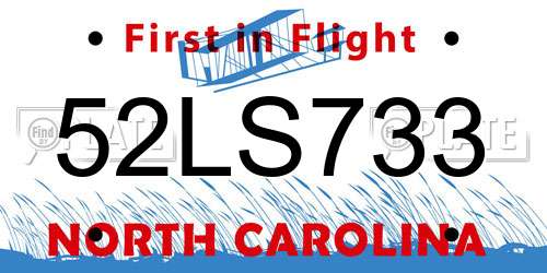 52LS733 North Carolina License Plate