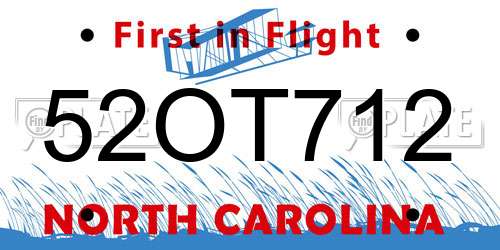 52OT712 North Carolina License Plate
