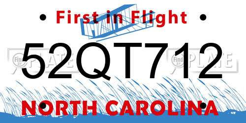 52QT712 North Carolina License Plate