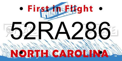 52RA286 North Carolina License Plate