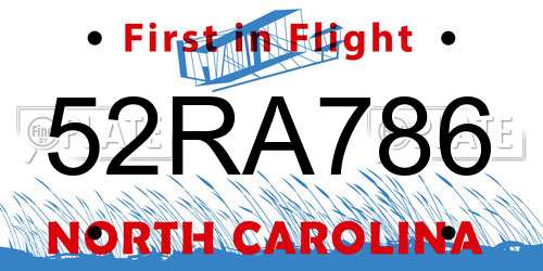 52RA786 North Carolina License Plate