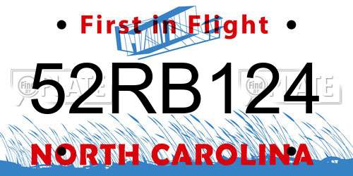 52RB124 North Carolina License Plate