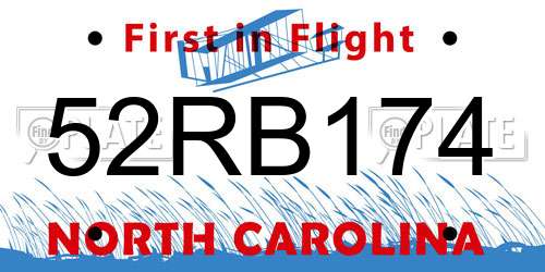 52RB174 North Carolina License Plate