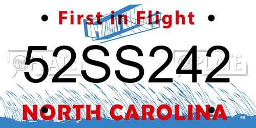 52SS242 North Carolina License Plate