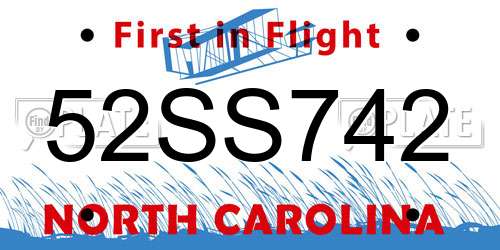 52SS742 North Carolina License Plate