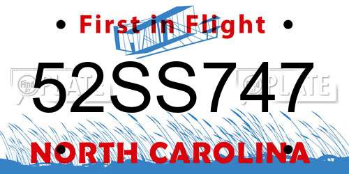 52SS747 North Carolina License Plate