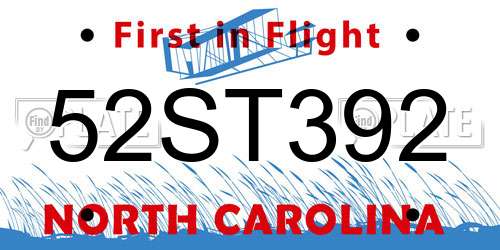 52ST392 North Carolina License Plate