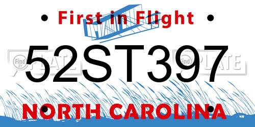 52ST397 North Carolina License Plate