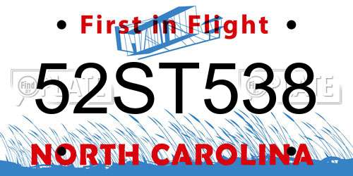 52ST538 North Carolina License Plate