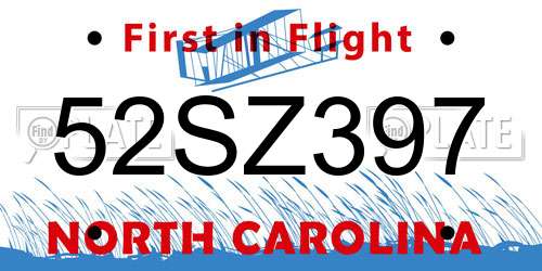 52SZ397 North Carolina License Plate